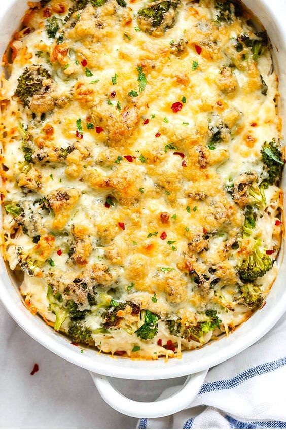 Broccoli Chicken Casserole With Cream Cheese And Mozzarella