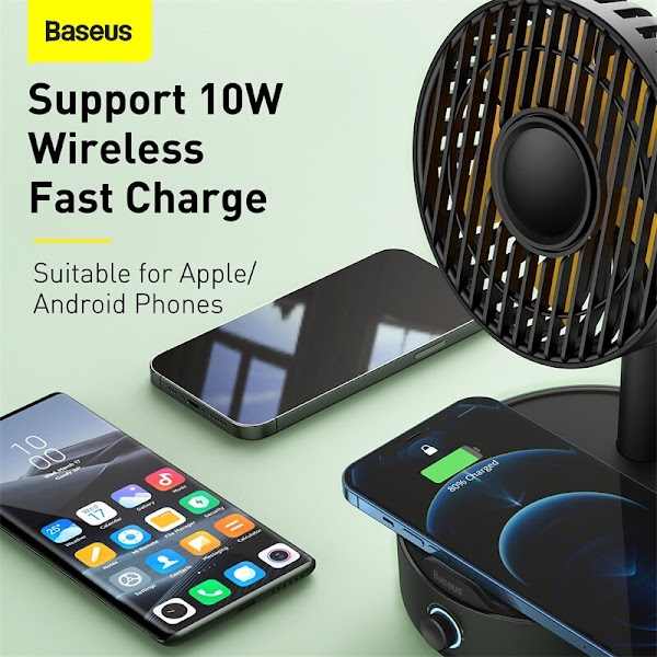 Quạt để bàn thông minh hỗ trợ sạc không dây Baseus Hermit desktop wireless charger with oscillating fan (4W quạt, 10W sạc)