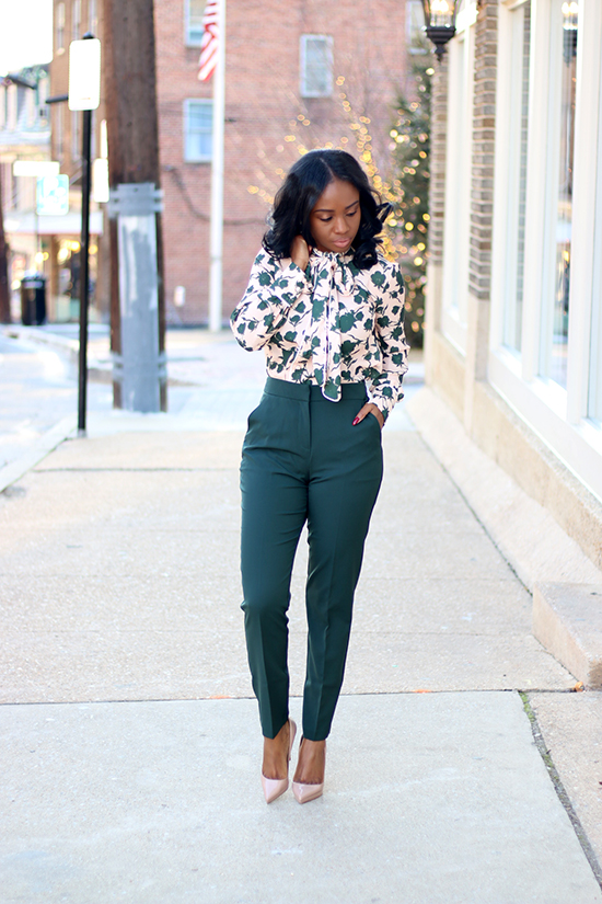 Green: Pussybow Blouse and Tailored Pants | Prissysavvy