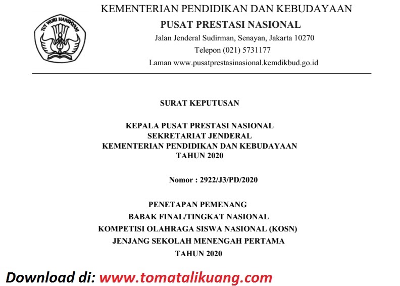 Download Sk Daftar Pemenang Kosn Smp Tingkat Nasional 2020 Daring Pdf Karate Pencak Silat Tomatalikuang Com Berita Pendidikan Terbaru
