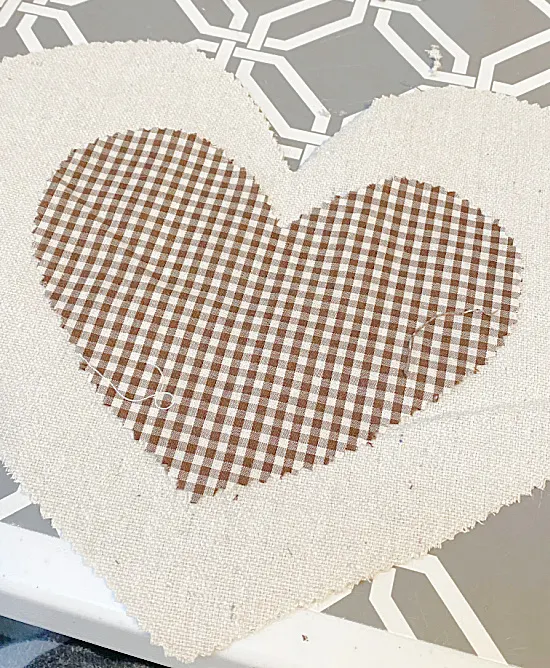 brown gingham heart on drop cloth heart