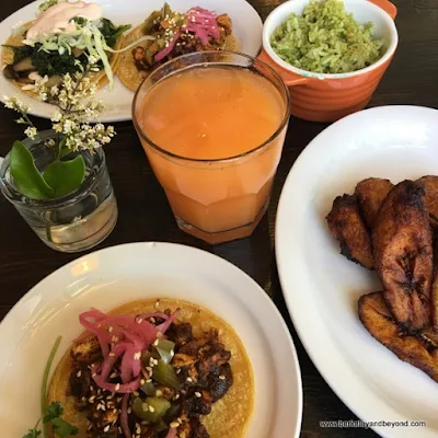 array of lunch items at La Capilla Mercado de Jugos Y Café in Berkeley, California