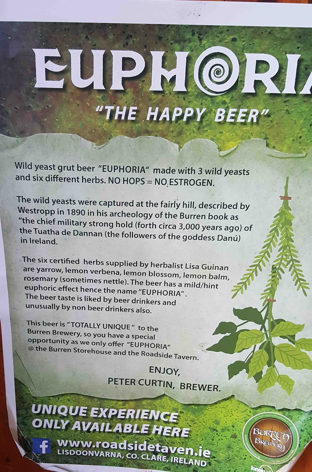 Taste of the Week. Amazing nohops beer from the Burren