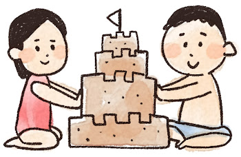 砂のお城のイラスト「男の子と女の子」