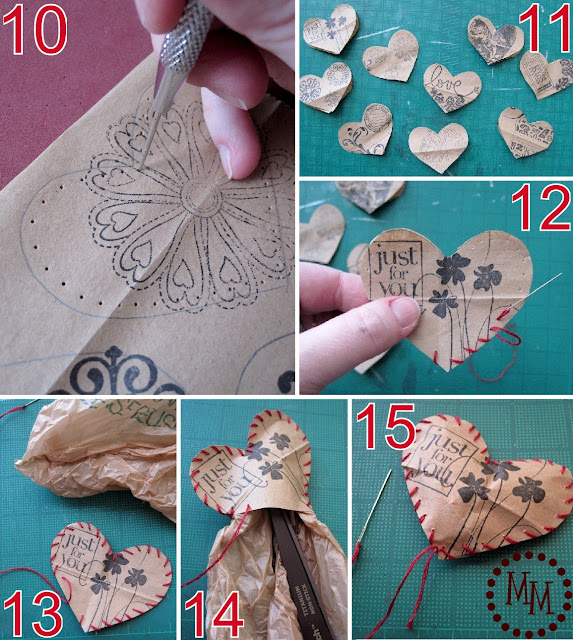 stitching Stuffed Paper Hearts