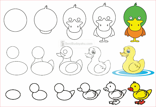 cara menggambar bebek kartun