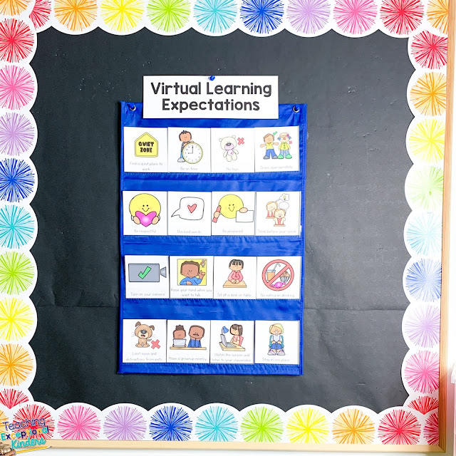 6 tips for distance learning in kindergarten from a kinder teacher.  Engage families, keep things organized, and fun all while teaching from home during remote learning.  It can be tricky to get 5 year olds engaged outside of the classroom but these free editable lesson plans, printable choice menus, and other tips will help!