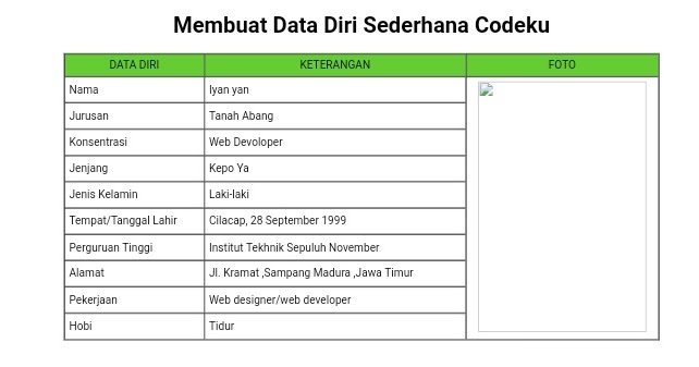 Membuat Biodata diri sederhana dengan html dan css