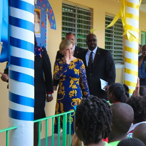 The Countess of Wessex visited Garvin Tynes Primary School and its Centre for Autism. She was also presented with handmade gifts by some of the students.