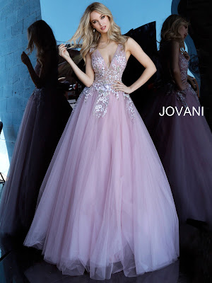 Mauve Color Floral Embroidered Red Carpet Jovani Ballgown Dress