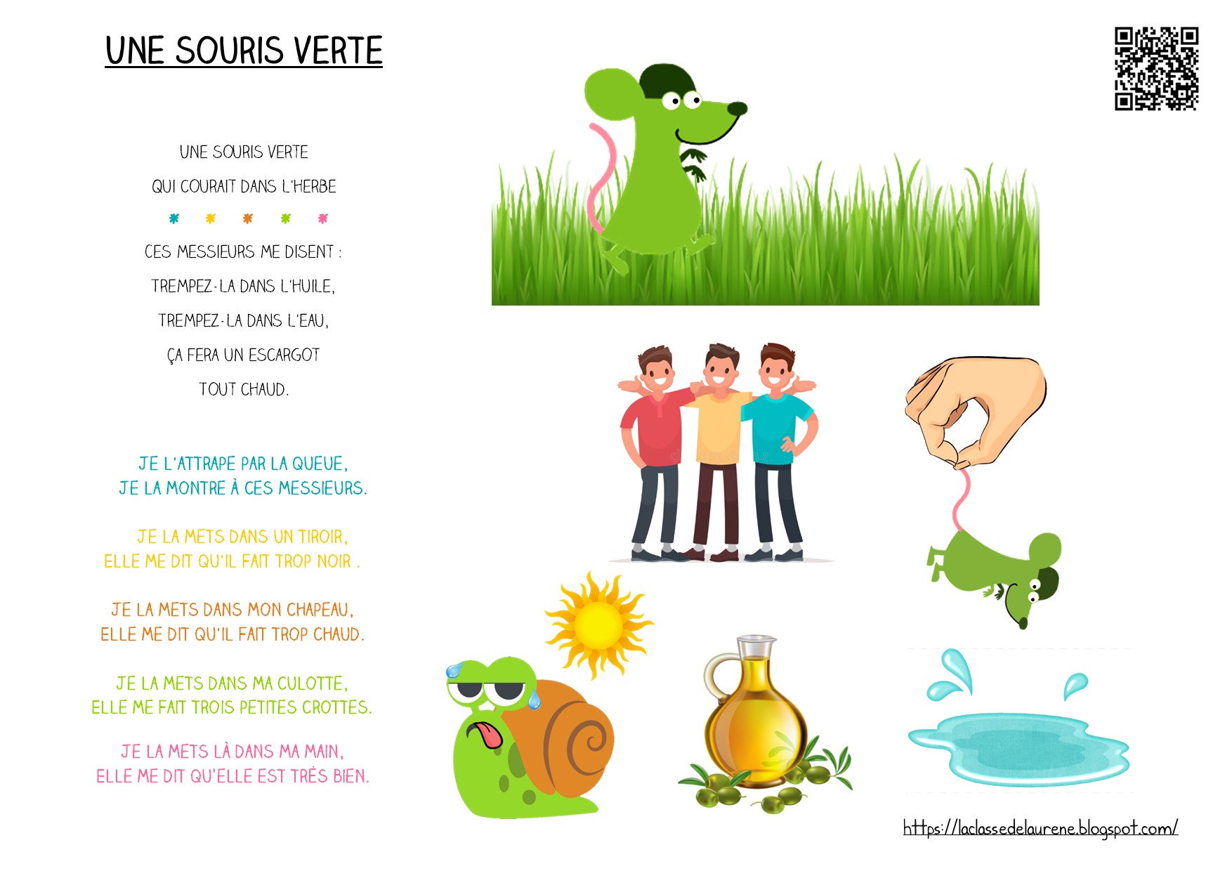 Chanson Et Si C était Les Marmots La maternelle de Laurène: Paroles - une souris verte