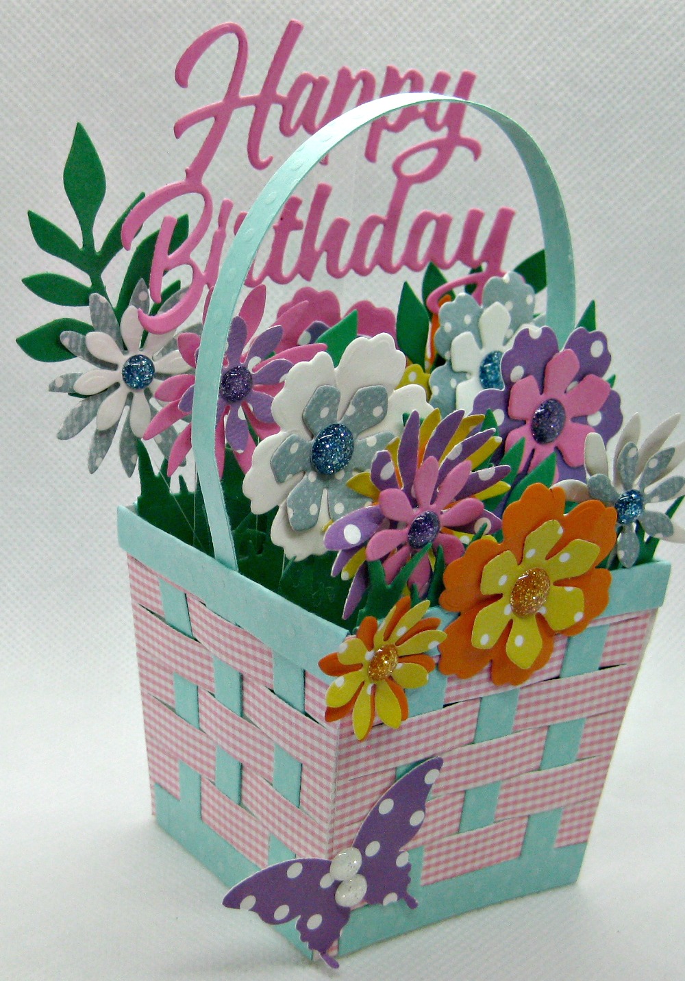 Karen's Kreative Kards Happy Birthday Floral Woven Basket Card