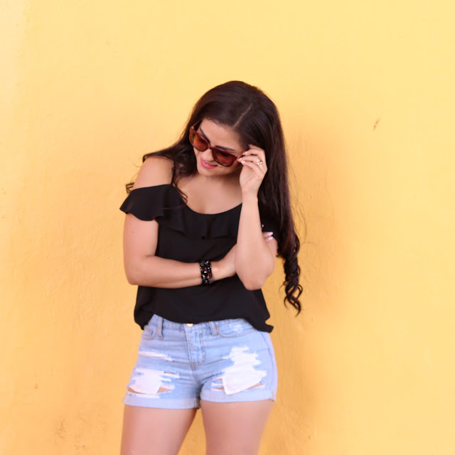 Chic by V High Waisted Denim Shorts and Lace Up Heels