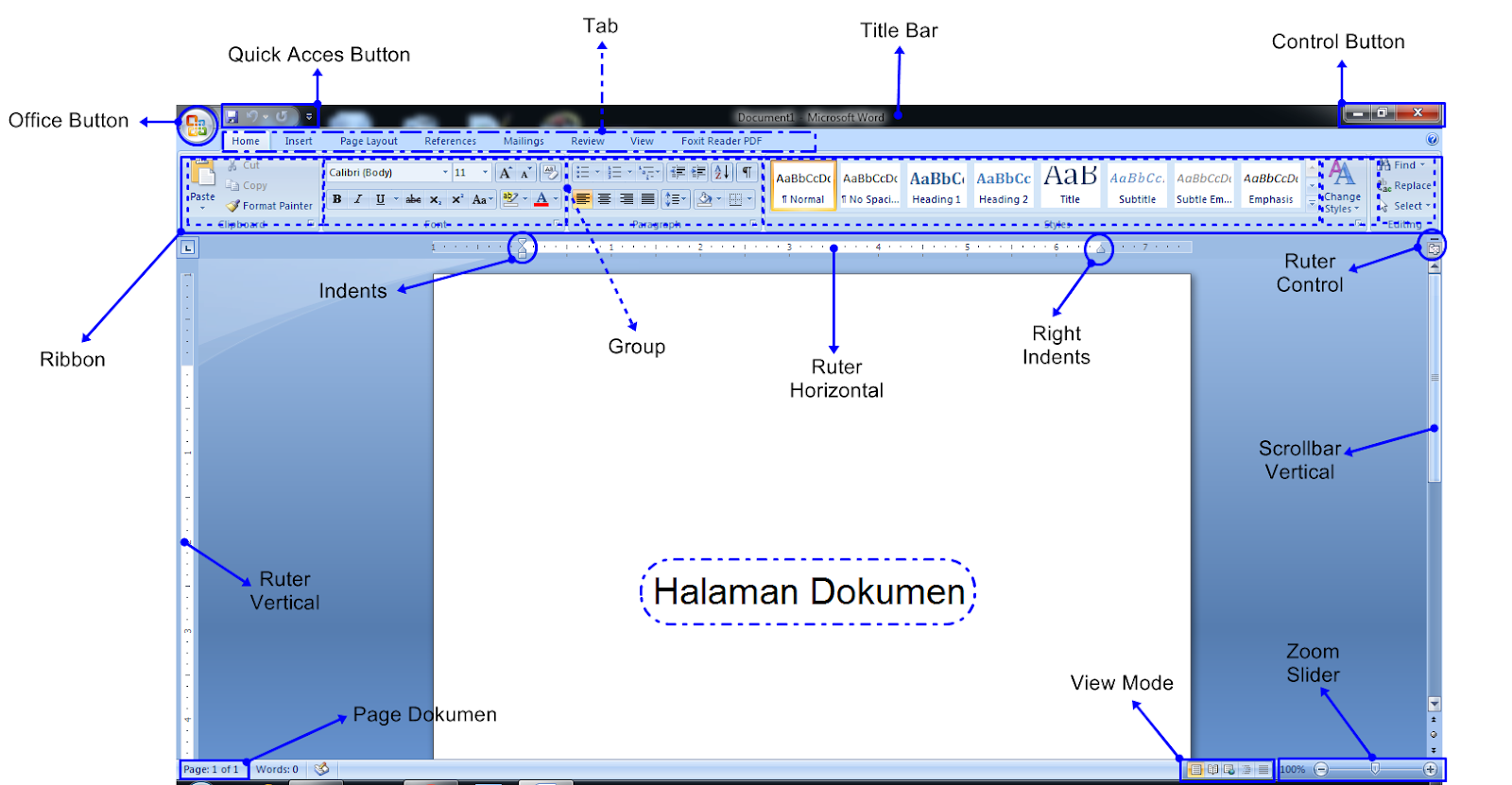 Fungsi dan Pengertian Ikon di Microsoft Word 2007 Beserta Gambar