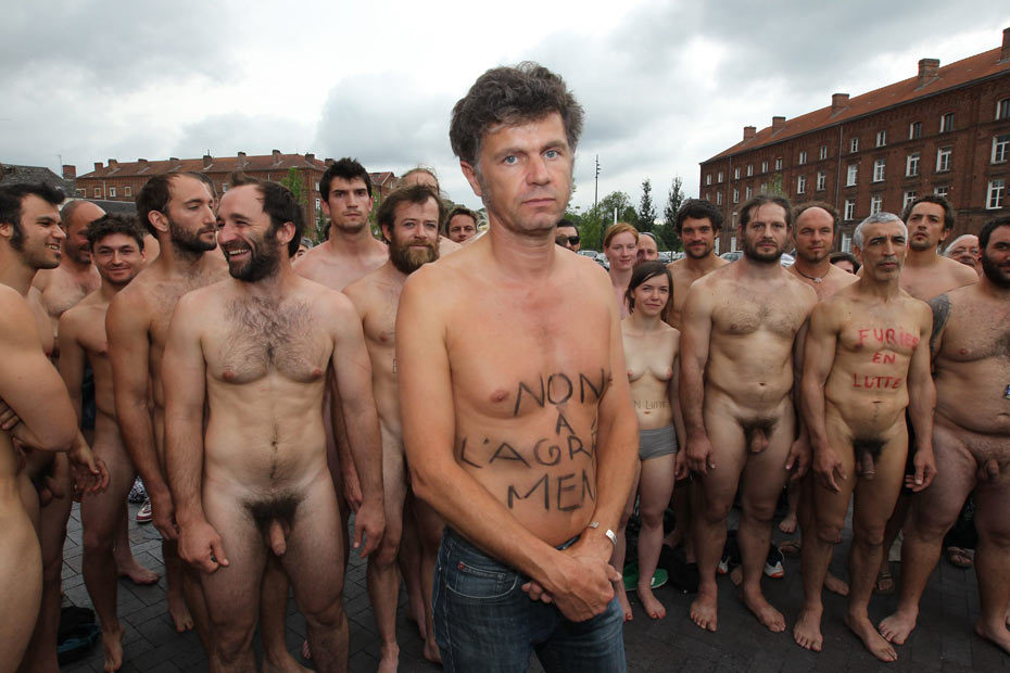 Naked french men celebrate victory.