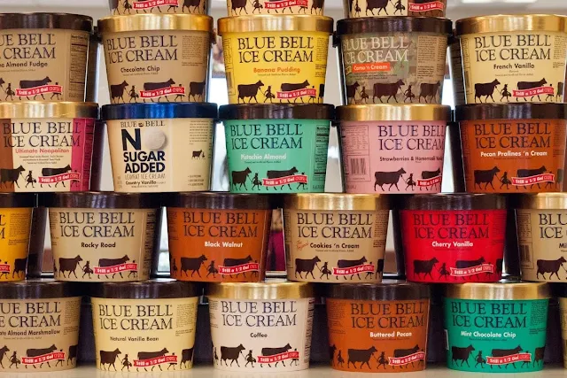 Houston to Austin Road Trip: Tubs of Blue Bell ice cream in Brenham, Texas