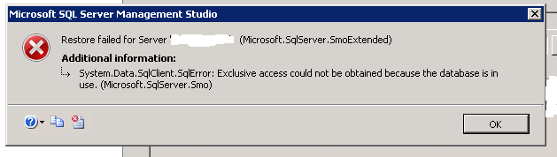 Database failed. File restore failed.