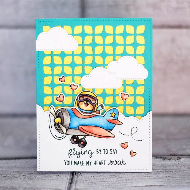 Sunny Studio Stamps: Frilly Frames Retro Petals Dies, Plane Awesome & Fluffy Clouds Dies Love Themed Airplane Card by Lexa Levana Sunny Studio Stamps: Frilly Frames Retro Petals Dies, Plane Awesome & Fluffy Clouds Dies Love Themed Airplane Card by Lexa Levana