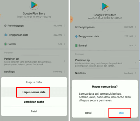 cara hapus data playstore