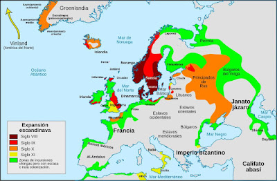 Mapa de las zonas de asentamiento vikingas - Wikipedia -