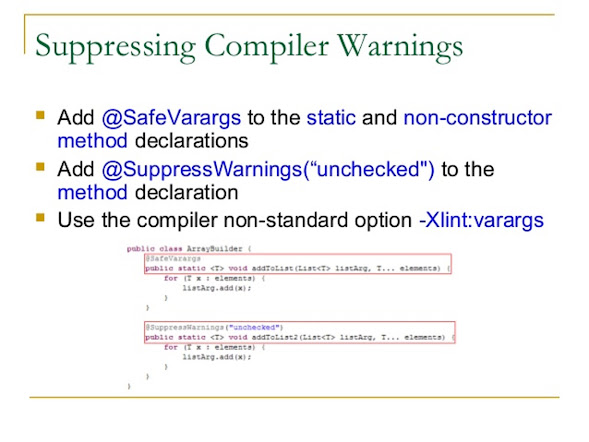 SuppressWarnings Annotation in Java Unchecked Rawtype Serial