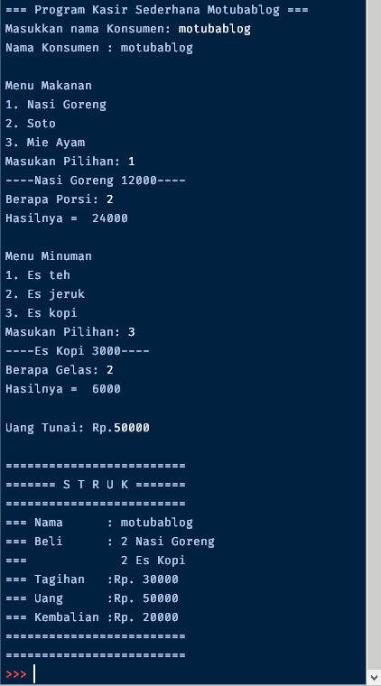 Python Contoh Program Kasir Sederhana Source Code Hasil