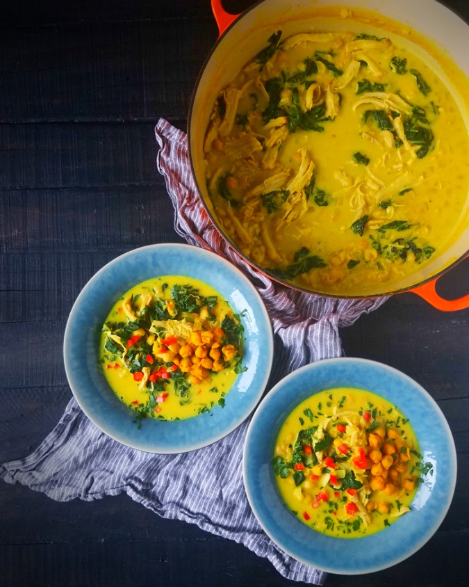Mango & Tomato Chickpea & Rotisserie Turkey Turmeric Soup Recipe