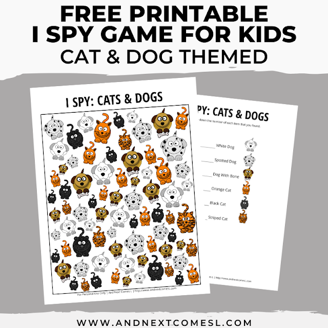 Free I spy game printable for kids: animal themed
