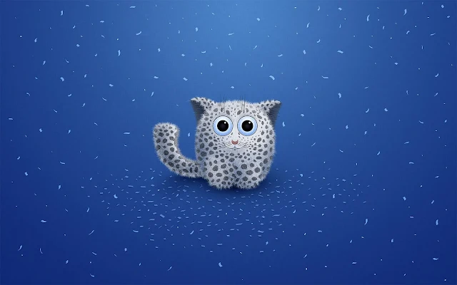 Blauwe wallpaper met een 3D kat