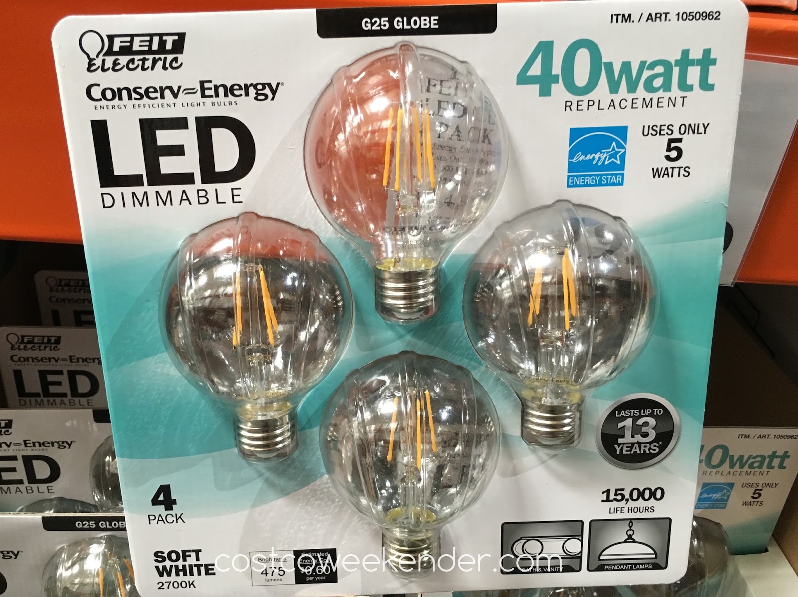 Feit Electric G25 Globe 40 Watt Led 4 Pack Costco Weekender Feit Electric G25 Globe 40 Watt Led Great For Bath Vanity Pendant Lamps