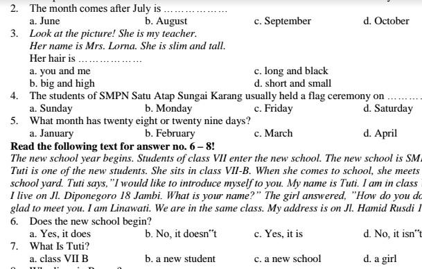 Contoh Soal UTS Bahasa Inggris SMP Kelas 7 Semester 1 Kurikulum KTSP