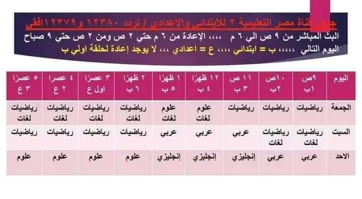 مواعيد برامج  قناة مصر التعليمية الترم الأول 2021 ابتدائى واعدادى وثانوى