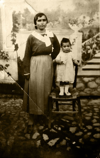 Clotilde Porcedda with unknown child. Sini, Sardinia, around 1940.