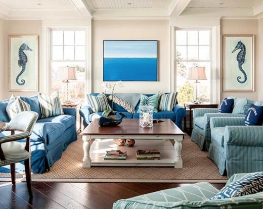 Blue Living Room Design Maine Home