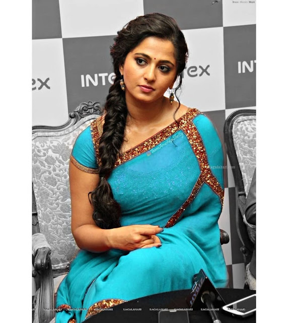 Anushka Shetty Very Hot In Blue Saree Photo Collection Navel Queens 