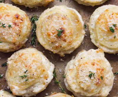 CREAMY POTATO STACKS WITH GARLIC, THYME, AND PARMESAN #dinner