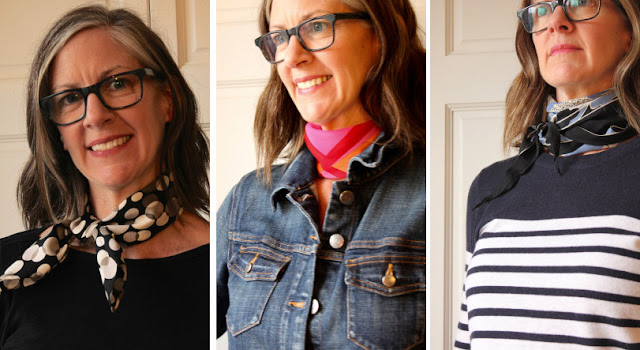 Зрелая женщина в шейном платке в одежде в стиле casual