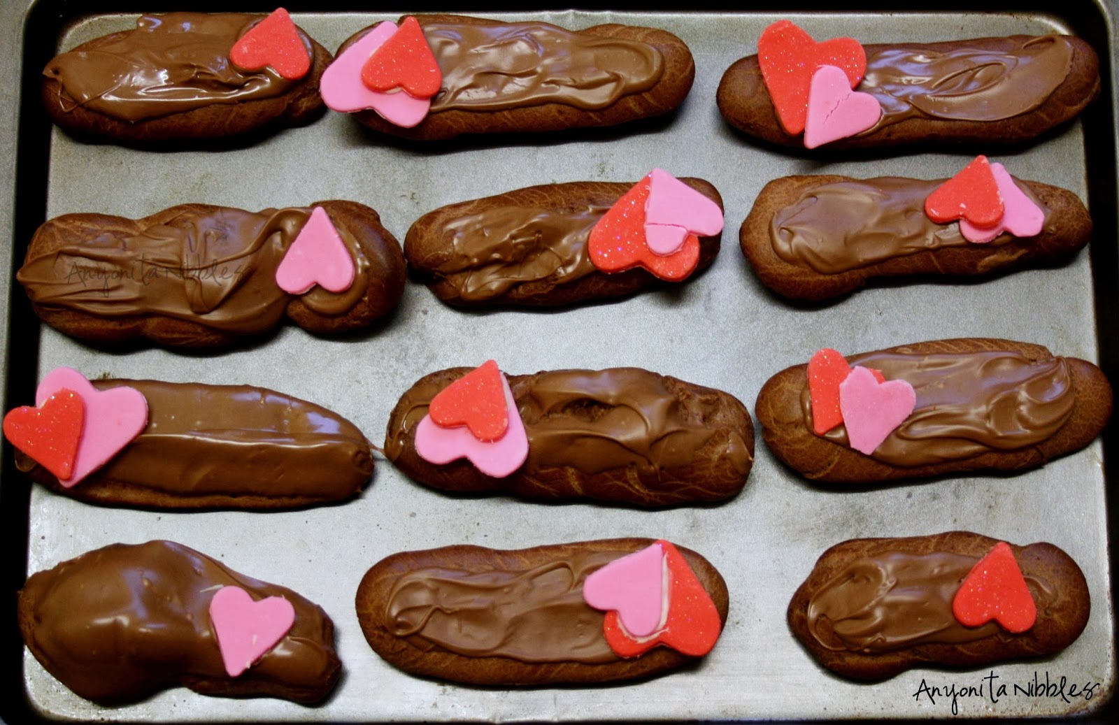 A dozen triple chocolate Valentine's Day Nutella eclairs