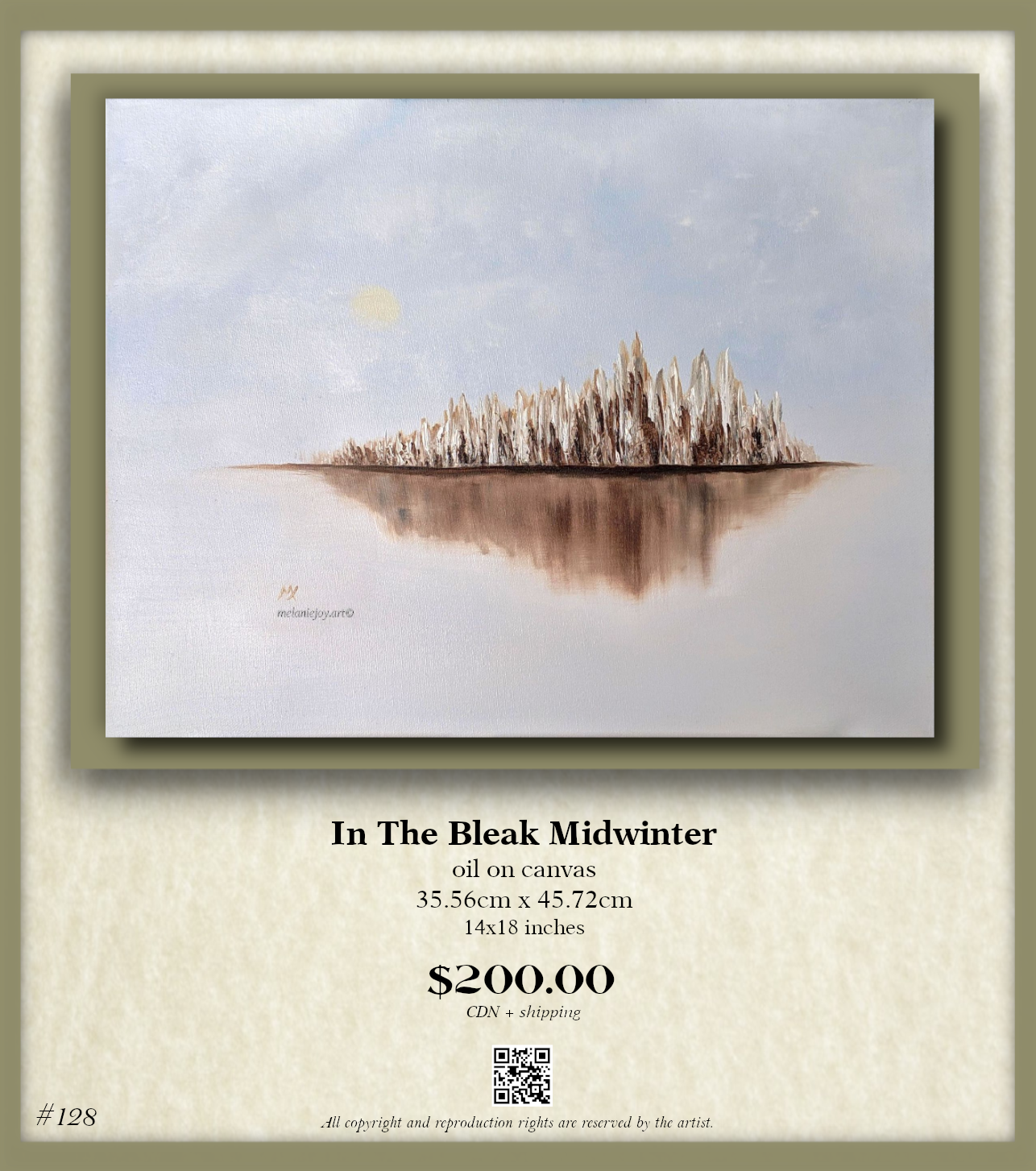 In The Bleak Midwinter - oil on canvas - 35.56cm x 45.72cm - 14x18 inches - $200.00 - for sale - melaniejoyart