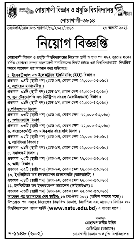 Noakhali Science and Technology University Job Circular