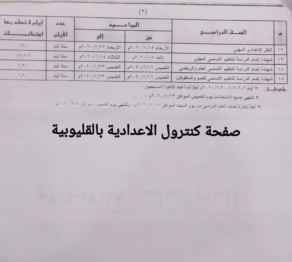 جداول امتحانات الترم الأول 2020 لجميع المحافظات.. ابتدائي - اعدادي - ثانوي 2