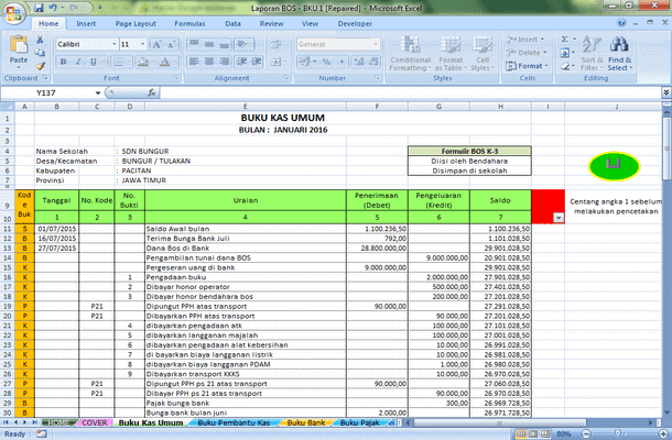Laporan BOS Buku Kas Umum, Buku Pembantu Kas, Buku Bank