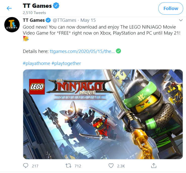 Download the full LEGO Ninjago Game for FREE on Playstation 4, Xbox One and  PC available till May 21