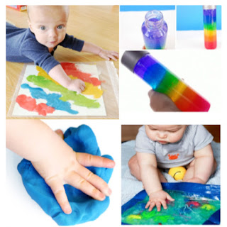What can baby do? TONS!  Here are 50+ fun activities perfect for babies & toddlers- sensory play, taste safe recipes, and more! #babyplay #babyactivities #sensoryactivitiesforbabies #sensoryactivities #tastesafesensory #babysensoryplay #sensoryplayforbabies #kidsactivities #growingajeweledrose