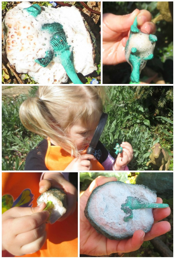 Wow kids of all ages and make magical hatching dinosaur eggs! #dinosaurcrafts #dinosaureggs #dinosaurexperimentsforkids #hatchingeggs #growingajeweledrose #activitiesforkids