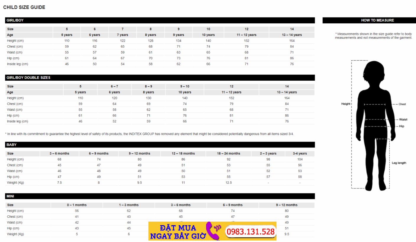 Bảng size quần áo Zara, Cách đổi size quần áo Zara cho Nam, Nữ, Kids