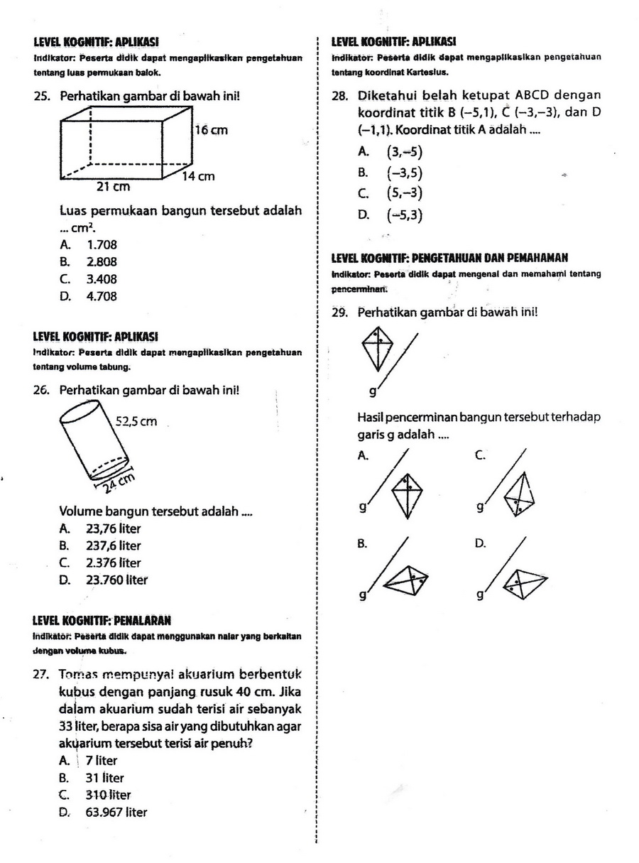 KOMIK &amp; KOMPUTER INFORMASI KisiKisi Soal Matematika