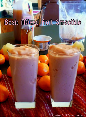 Basic Mixed Fruit Smoothie recipe and lots of suggestions for substitutions to incorporate your favorite flavors. | Recipe developed by www.BakingInATornado.com | #recipe #drink