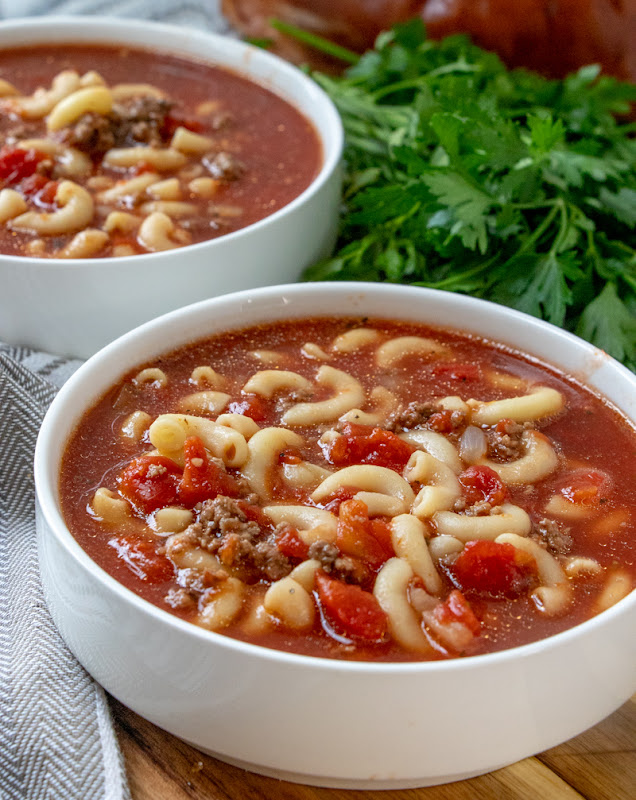 Hot Eats and Cool Reads Beefy Tomato Macaroni Soup Recipe