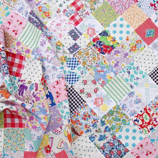 Vintage and Feedsack Fabric Quilt in Progress | Red Pepper Quilts 2015